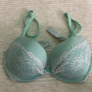 Victoria Secret Teal Blue Bra with white lace